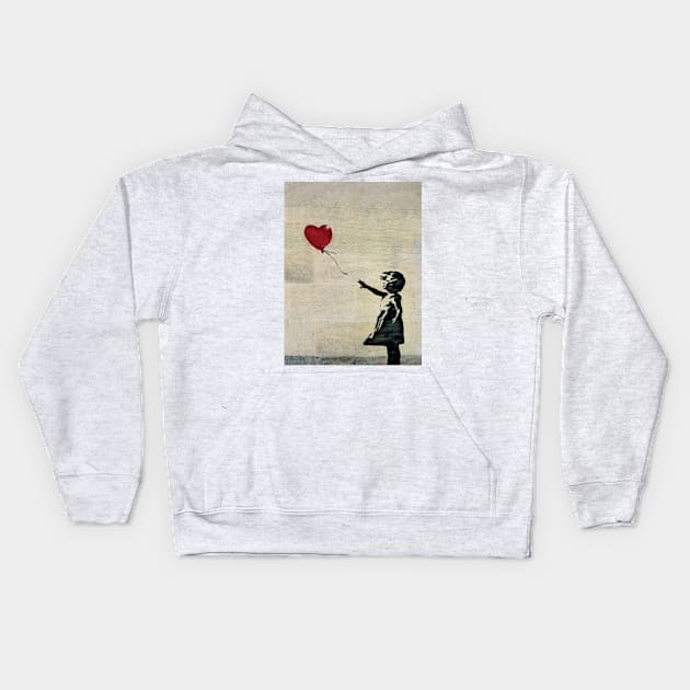 Banksy's Girl with a Red Balloon III Kids Hoodie by Ludwig Wagner